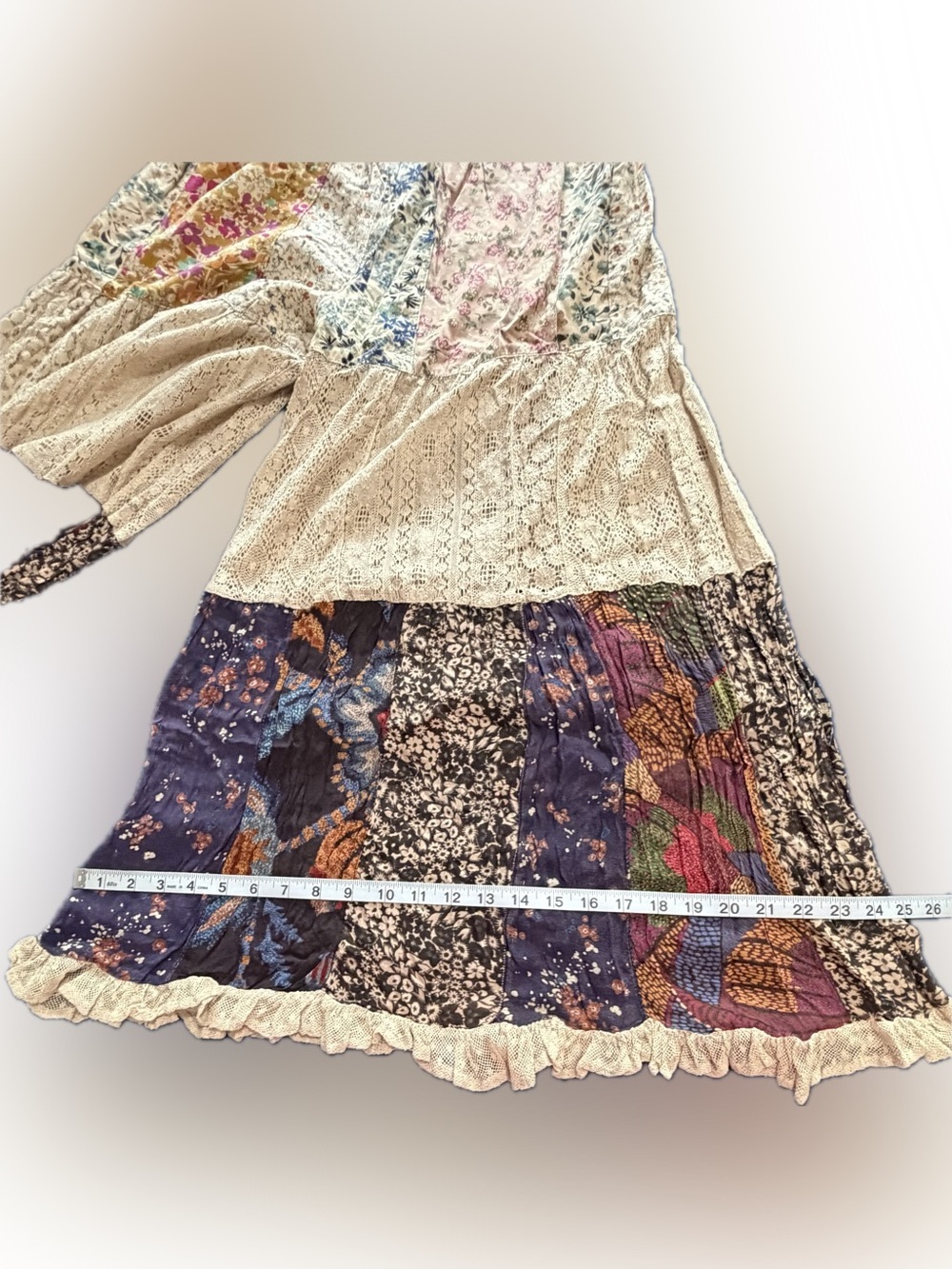 ‼️LAST LARGE‼️Boho Patchwork Lace Tier Wide Leg Pants NWT Young Threads - Picture 7 of 12